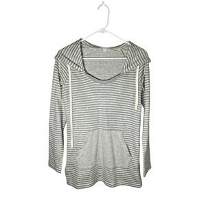 Standard James Perse Sweater Womens Gray‎ Striped Hooded Sweatshirt Pocket SMALL